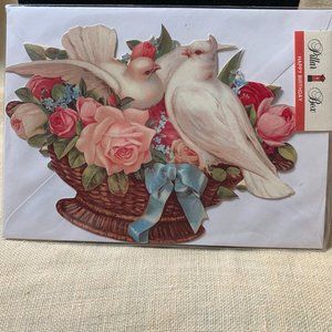 Pillar Box White Doves & Roses Die-cut Birthday Cards and Envelopes - Pk 5 - NEW